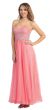 Strapless Floral Sequins Bust Long Formal Prom Dress in Coral